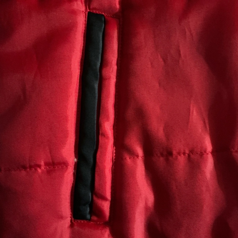 Red with Super Dark Midnight Blue & White Strips Puffy Vest Jacket - Picture 2 of 16